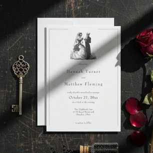 Invitation Mariage élégant gothique vintage toile noire