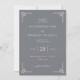 Invitation Mariage Élégant Gris Géométrique