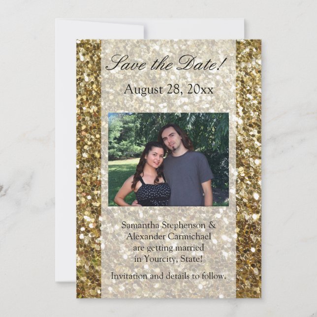 Invitation Mariage élégant imprimé avec paillettes dorées (Devant)