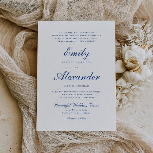Invitation Mariage élégant Indigo Blue Script