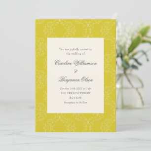 Invitation Mariage Élégant Jaune Damassé Orné Vintage