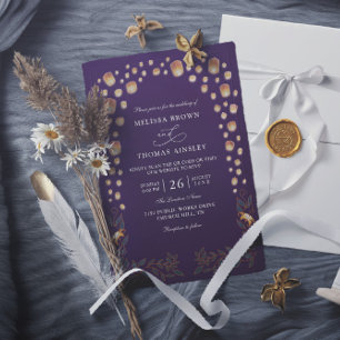Invitation Mariage Élégant Lanternes Emmêlées Budget Code QR