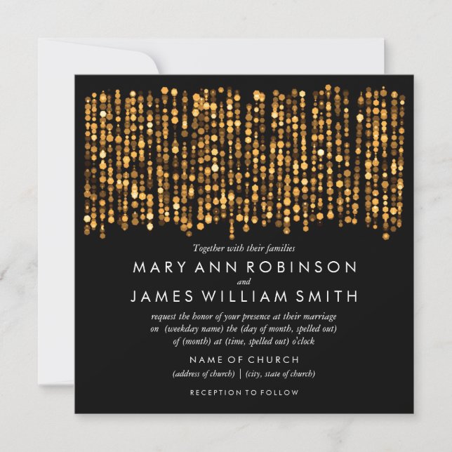 Invitation Mariage élégant Lumières dorées modernes (Devant)