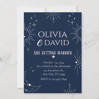 Invitation Mariage élégant Lune & Étoiles 