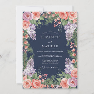 Invitation Mariage Élégant Luxuriant Bleu Nuit