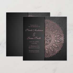 Invitation Mariage élégant mandala noir et or rose