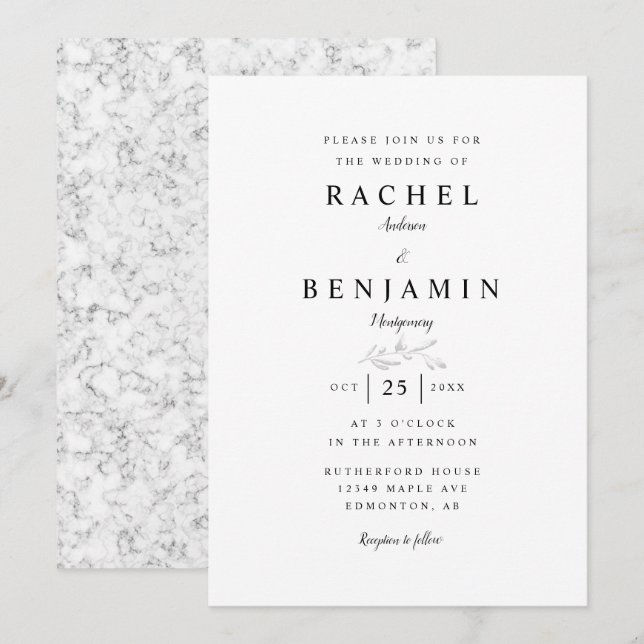Invitation Mariage élégant Marbre minimal (Devant / Derrière)