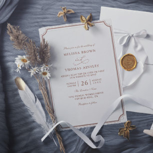 Invitation Mariage élégant marron écrue classique budget QR C