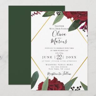 Invitation MARIAGE   Elégant Marsala Floral Bourgogne-Bourgog