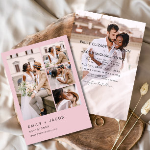 Invitation Mariage élégant minimaliste 5 Photo Blush Pink