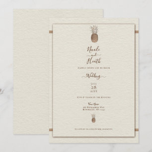 Invitation Mariage Élégant Minimaliste Ananas Vintage Crème 