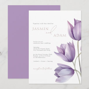 Invitation Mariage Élégant Minimaliste aux Tulipes Violettes