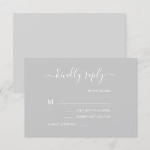 Invitation Mariage élégant minimaliste gris et blanc RSVP