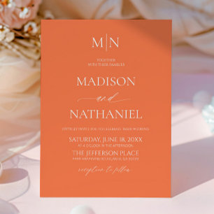 Invitation Mariage Élégant Minimaliste Initial Corail