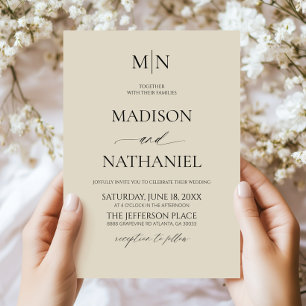 Invitation Mariage Élégant Minimaliste Initiales Antique Ivoi