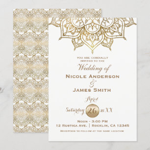 Invitation Mariage Élégant Minimaliste Moderne Mandala Doré B