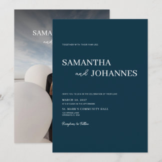 Invitation Mariage élégant minimaliste moderne photo bleue