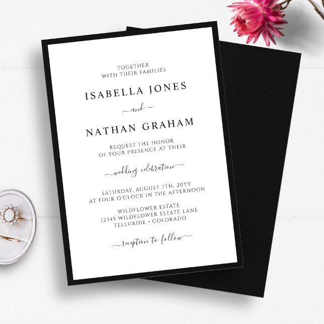 Invitation Mariage Élégant Minimaliste Noir et Blanc (Elegant Script Minimalist Black and White Wedding Invitation by Painted Paperie
)