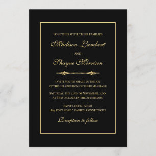 Invitation Mariage Élégant Minimaliste Or Et Noir