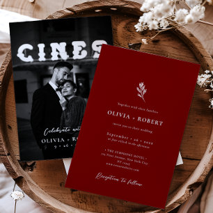 Invitation Mariage Élégant Minimaliste Photo Botanique
