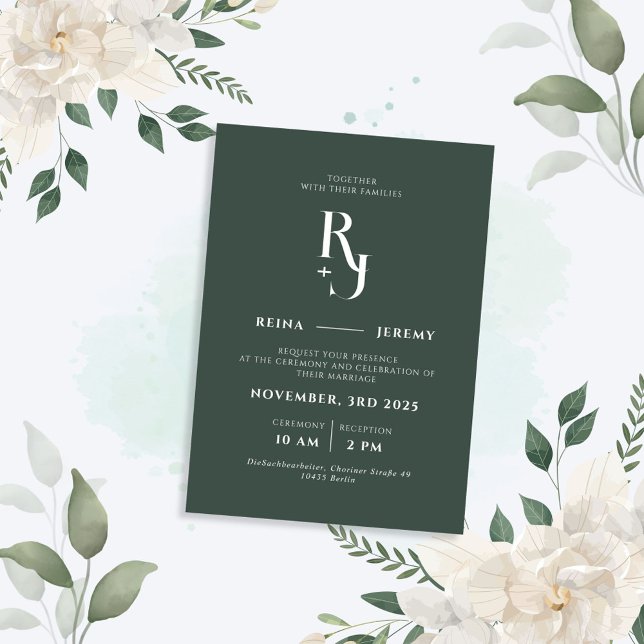 Invitation Mariage élégant minimaliste vert foncé (Créateur téléchargé)