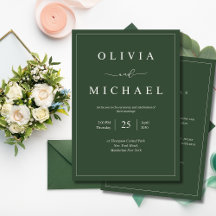 Mariage Élégant Minimaliste Vert Foncé Chic Classi