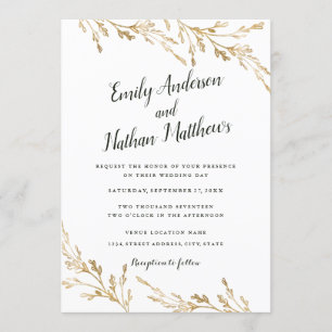 Invitation Mariage élégant moderne à feuilles d'or