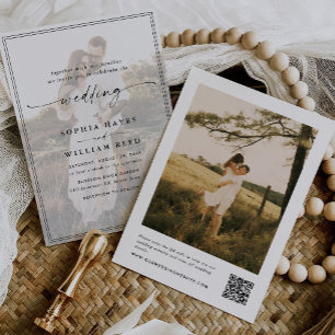 Invitation Mariage Élégant Moderne avec Code QR et Photo à Pe