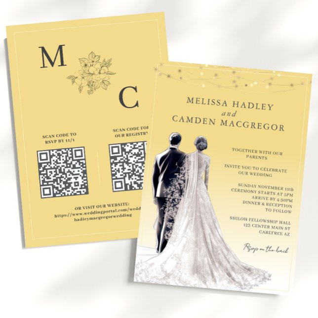 Invitation Mariage élégant moderne avec code QR jaune (Créateur téléchargé)