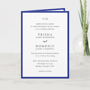 Invitation Mariage élégant moderne avec monogramme bleu royal
