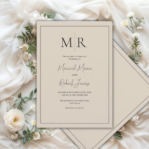 Invitation Mariage élégant moderne beige avec monogramme