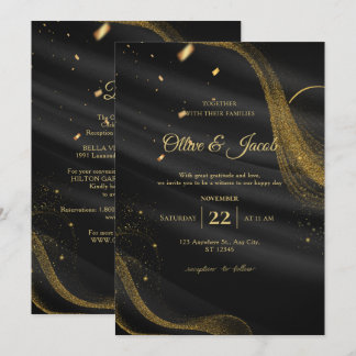 Invitation Mariage Élégant Moderne Chic Noir et Or