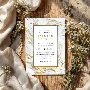 Invitation Mariage élégant moderne code QR doré marbre