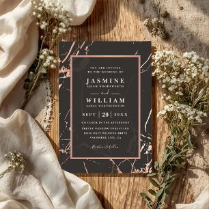 Invitation Mariage élégant moderne code QR Marbre Or Rose
