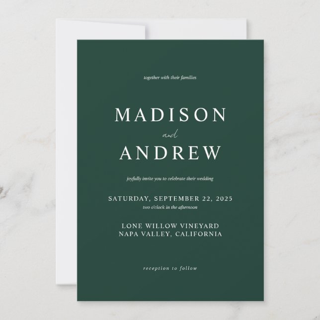 Invitation Mariage élégant moderne Emerald Green (Devant)