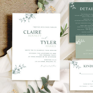 Invitation Mariage Élégant Moderne et Minimaliste Vert