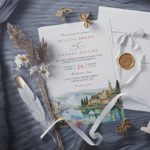 Invitation Mariage Élégant Moderne Illustré Lac de Côme Itali