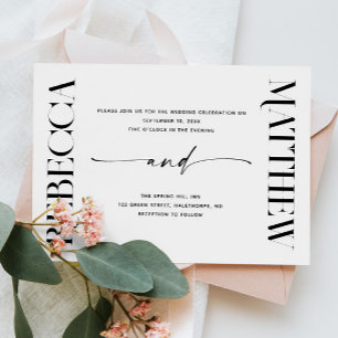 Invitation Mariage Élégant Moderne Noir & Blanc   Photo + QR