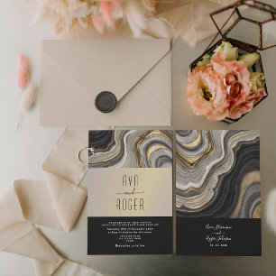 Invitation Mariage Élégant Moderne Noir et Or