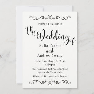 Invitation Mariage Élégant Moderne Orné Texte Noir
