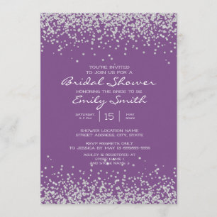 Invitation Mariage Élégant Moderne Paillettes Violet Argent