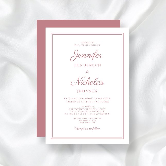 Invitation Mariage élégant moderne rose écriture cursive (Elegant Modern Pink Script Wedding Invitation)
