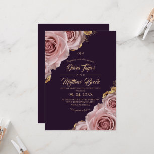 Invitation Mariage Élégant Moderne Rose Fuchsia Violet