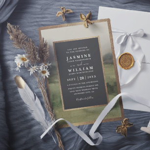 Invitation Mariage Élégant Moderne Rustique Forêt Montagne