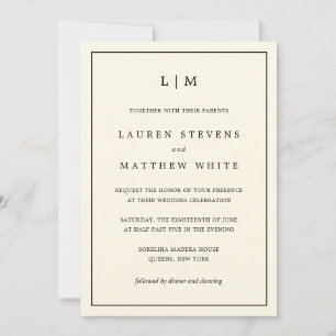 Invitation Mariage élégant monogramme jaune beurre moderne