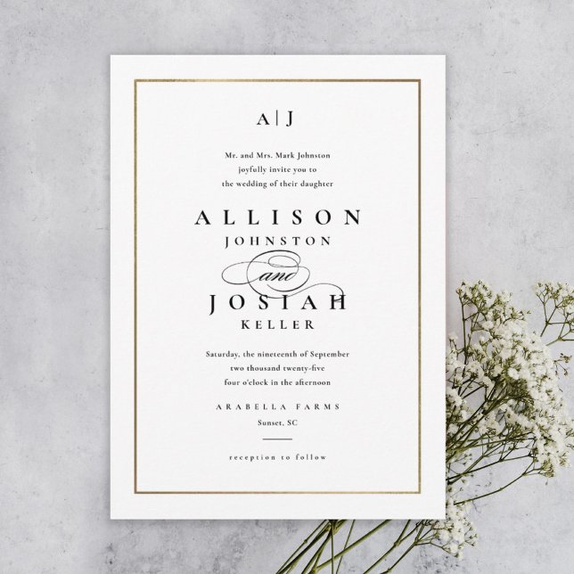 Invitation Mariage élégant Monogramme Or (Créateur téléchargé)