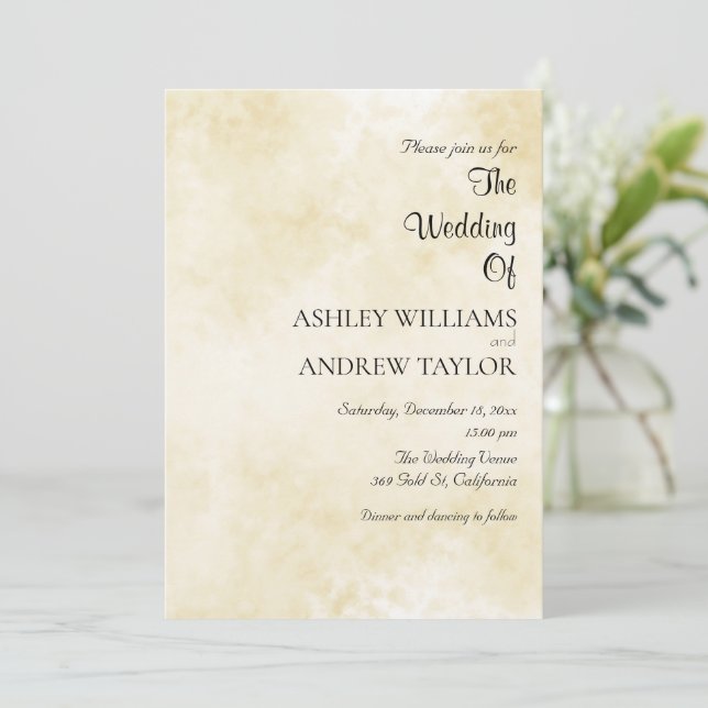 Invitation Mariage élégant Motif blanc jaune (Debout devant)