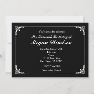 Invitation Mariage élégant noir blanc vintage chic