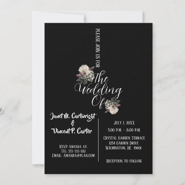 Invitation Mariage élégant noir et blanc (Devant)