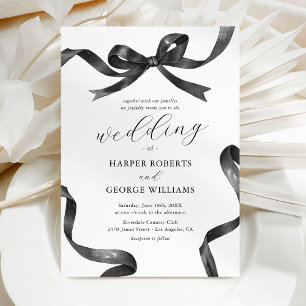 Invitation Mariage Élégant Noir et Blanc à Nœud